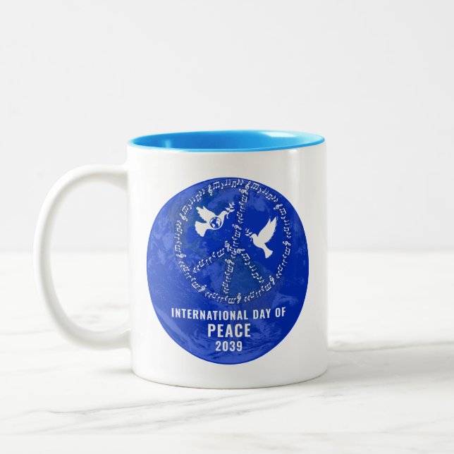 Logo des World Peace Sign Dods Weltfrieden Day Zweifarbige Tasse (Links)