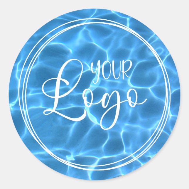 Logo Drei weiße Runden Aqua Blue Pool Runder Aufkleber (Vorderseite)