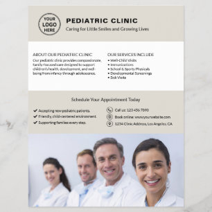 Logo einer Kinderklinik im neutralen Beigeton mit  Flyer