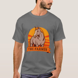 Logo eines Bauernhofs mit Pferd bei Sonnenaufgang T-Shirt
