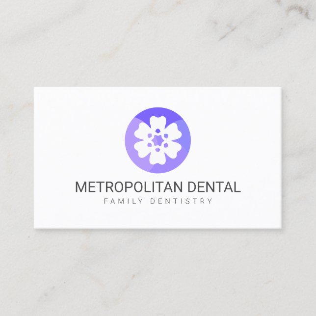 Logo "Einzigartige Dentist Lila Tooth Blume" Visitenkarte (Vorderseite)