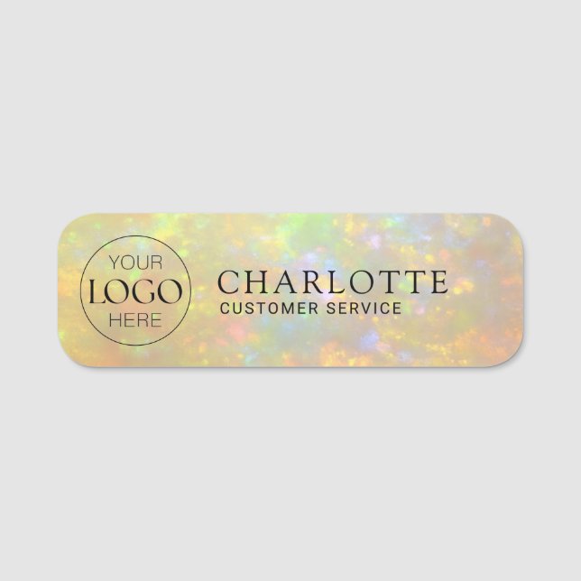 Logo | Elegante Opalstein-Textur Mitarbeiter/ Pers Namensschild (Vorderseite)