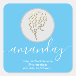 Logo Firma Name Friseur Makeup Blue Quadratischer Aufkleber