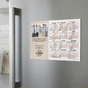 Logo-Foto-Beige-Weiß-Kalender 2027 Magnetkarte Magneteinladung