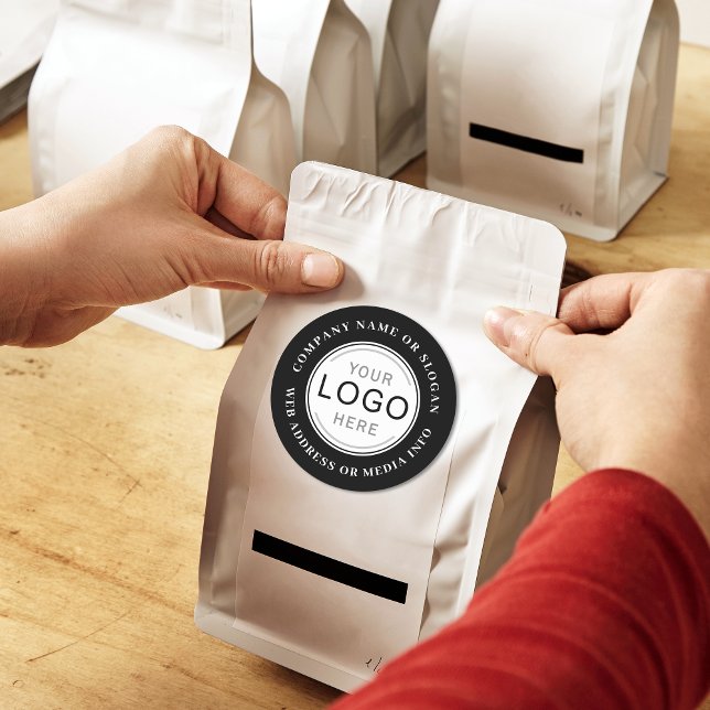 Logo-Foto für Unternehmen Schwarz Moderne Runder Aufkleber (Several sizes to choose from)