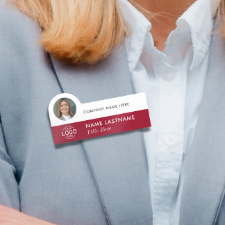 Logo-Foto hinzufügen Elegante Burgundy Red White B Namensschild