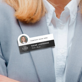 Logo-Foto hinzufügen Modernes, einfaches Schwarz-w Namensschild