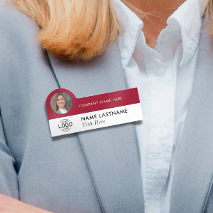 Logo-Foto-ID Elegant Burgundy Red White Business Namensschild