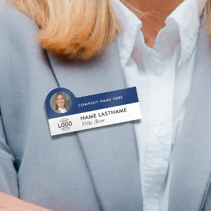 Logo Foto ID Modern Marineblau Weiß Geschäftlich Namensschild