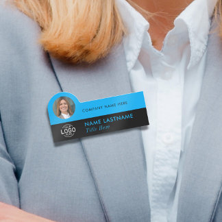 Logo-Foto-ID Modern Sky Blue Black Business Titel Namensschild