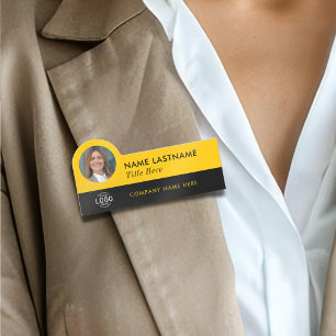Logo-Foto-ID Modernes, gelbes Schwarzunternehmen Namensschild