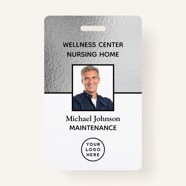 Logo-Foto-ID Silver White Employee Abzeichen Ausweis (Vorderseite)