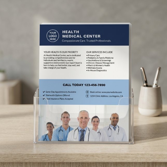 Logo-Foto QR-Code der Klinik für Gesundheitsversor Flyer (Healthcare Clinic Doctor Logo Photo QR Code Flyer)