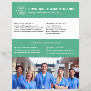 Logo-Foto-QR-Code der Physiotherapieklinik in Grün Flyer