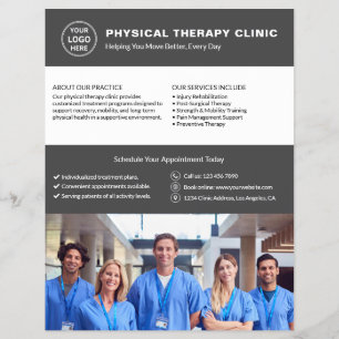 Logo-Foto-QR-Grau der Physiotherapie-Klinik Flyer