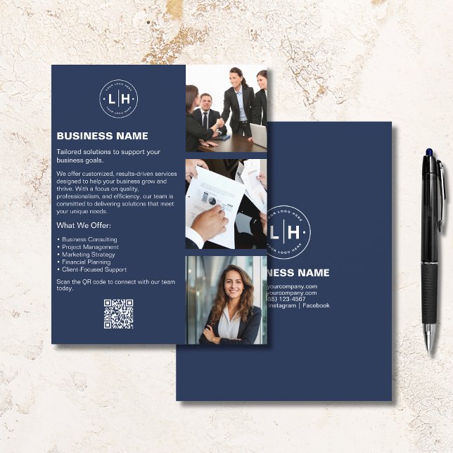 Logo-Foto QR Navy Blue Beruflich Business Flyer (Logo Photo QR Navy Blue Professional Business Flyer)