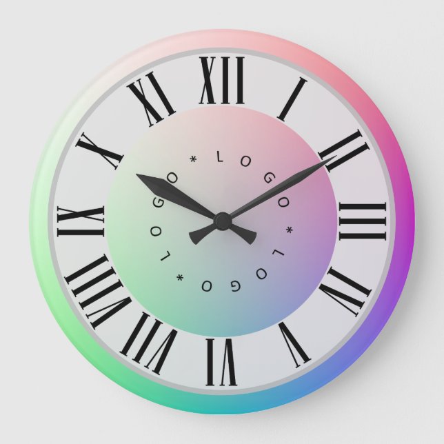 Logo Foto Rainbow Disks Römische Numerale Marker Große Wanduhr (Vorderseite)