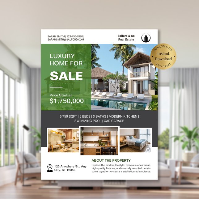 Logo Foto Real Anwesen House for Sale Template Flyer (Logo Photo Real Estate House for Sale Template Flyer)