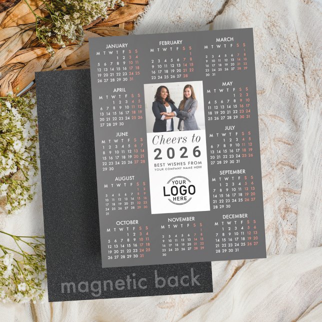 Logo Foto Sleek Gray Kalender 2026 Magnetkarte Magneteinladung (Von Creator hochgeladen)