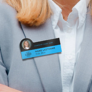 Logo Foto Stilvoll Sleek Sky Blue Black Business Namensschild