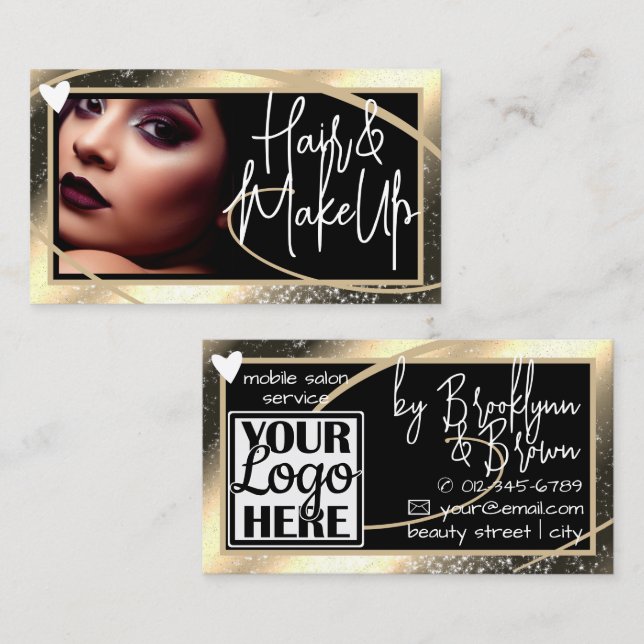 Logo Foto Vorlage Stilvolles Gold Frame Herz Luxe Visitenkarte (Vorne/Hinten)