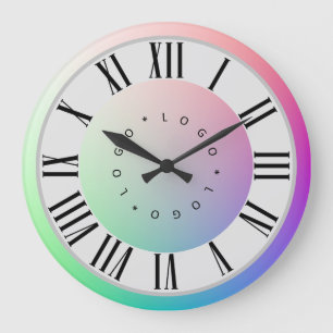 Logo-Foto Zwei Regenbogenscheiben Roman Numerale M Große Wanduhr