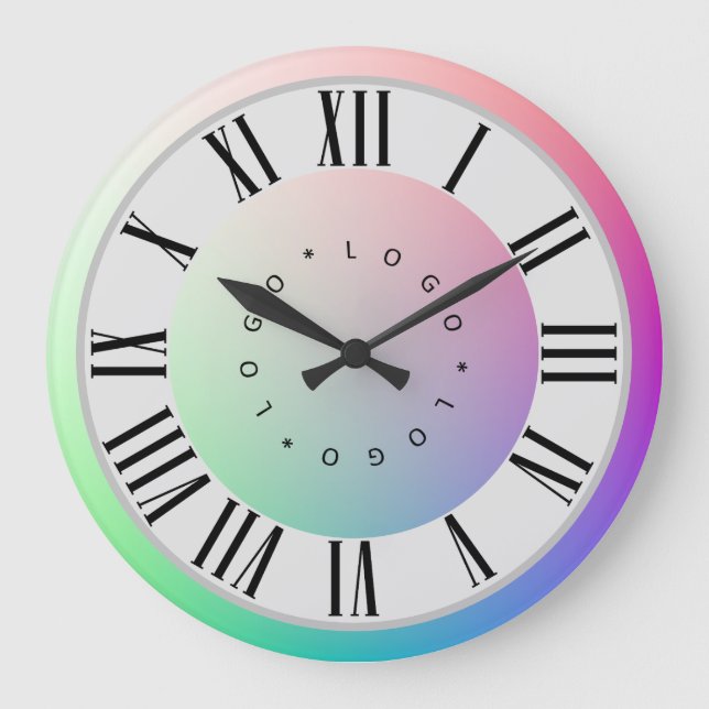 Logo-Foto Zwei Regenbogenscheiben Roman Numerale M Große Wanduhr (Vorderseite)