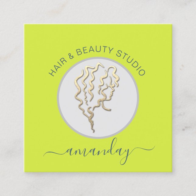 Logo-Friseur Makeup Artist Gelber QR-Code Quadratische Visitenkarte (Vorderseite)