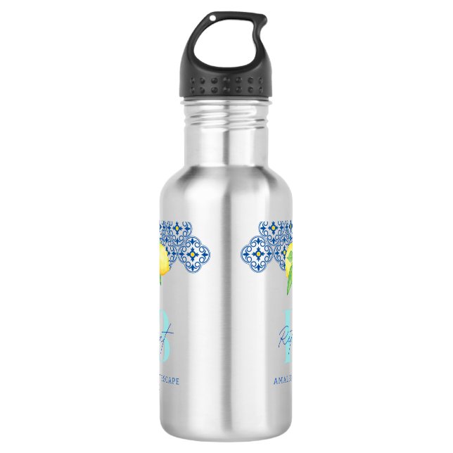 Logo für Aquarellfarben Lemon Mediterranean Tile C Edelstahlflasche (Vorderseite)