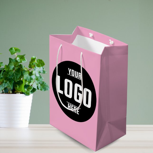 Logo für benutzerdefinierte Unternehmen - Rosa Mittlere Geschenktüte (Custom Business Logo Branded – Pink Medium Gift Bag)