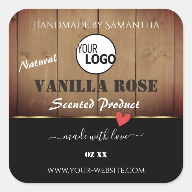 Logo für Braunholz-Grain-Produktverpackungen Quadratischer Aufkleber (Vorderseite)