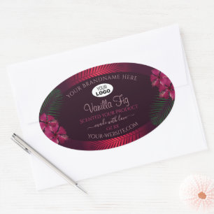 Logo für Burgundy Product Labels Hawaii Blume Blät Ovaler Aufkleber