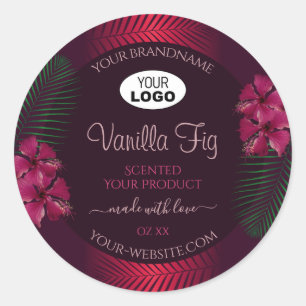 Logo für Burgundy Product Labels Hawaii Blume Blät Runder Aufkleber