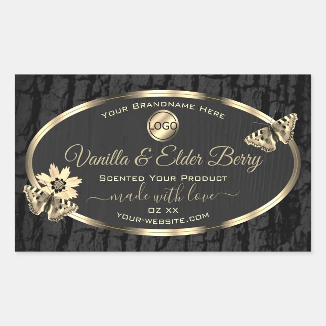 Logo für das Black Tree Bark Wood Grain Gold-Produ Rechteckiger Aufkleber (Vorderseite)