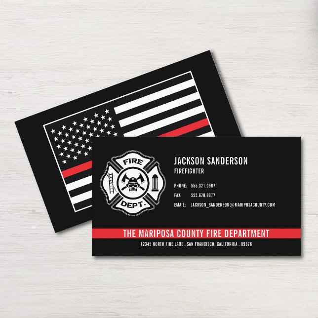 Logo für das Feuerwehrteam der Custom Fire Departm Visitenkarte (Custom Fire Department Firefighter Red Line Logo Business Card)
