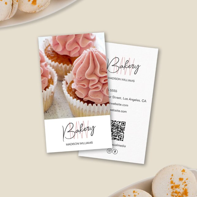 Logo für das Monogramm-Foto für Bäckereien QR Weiß Visitenkarte (Bakery Monogram Logo Custom Photo QR White Business Card)