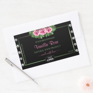 Logo für das schwarze Produktlabel Green Pink Rose Rechteckiger Aufkleber