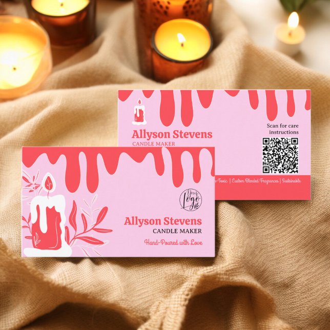 Logo für den handwerklichen Rotkerzenhersteller qr Visitenkarte (Red retro artisanal candle maker logo qr code business card)
