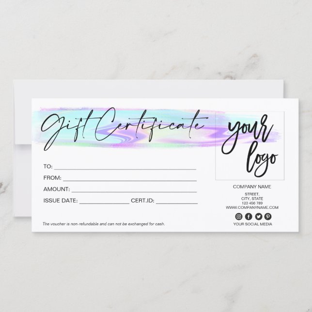 Logo für die holografische irisierende Geschenkkar (Vorderseite)