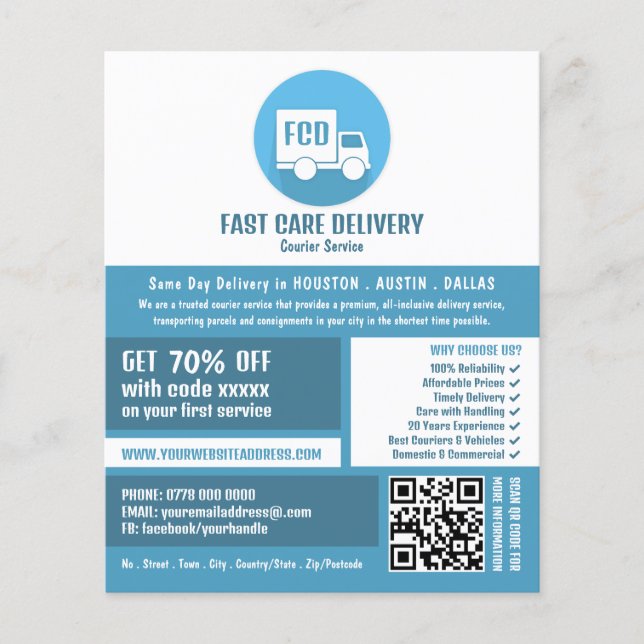 Logo für die Kurierlieferung, Kurierdienstwerbung Flyer (Vorne)