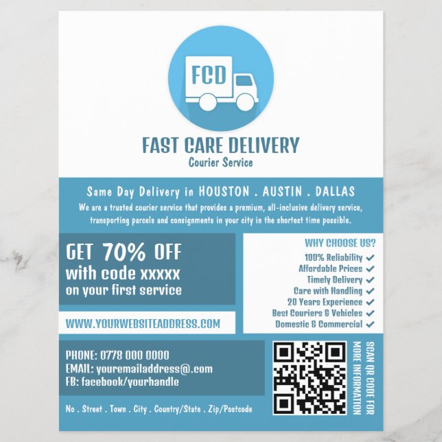 Logo für die Kurierlieferung, Kurierdienstwerbung Flyer (Vorne)