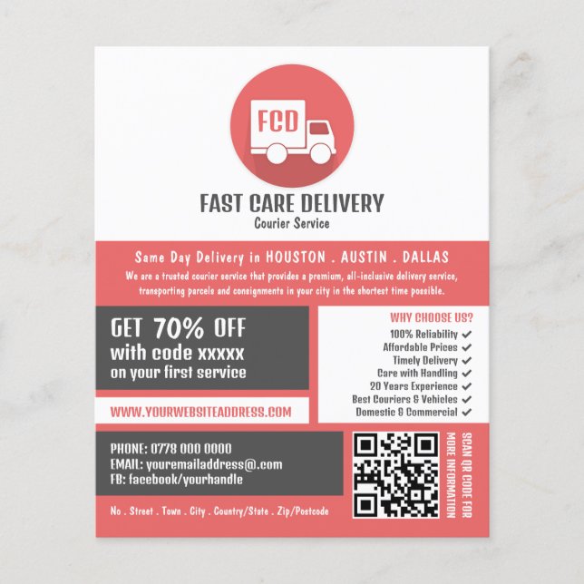 Logo für die Kurierlieferung, Kurierdienstwerbung Flyer (Vorne)