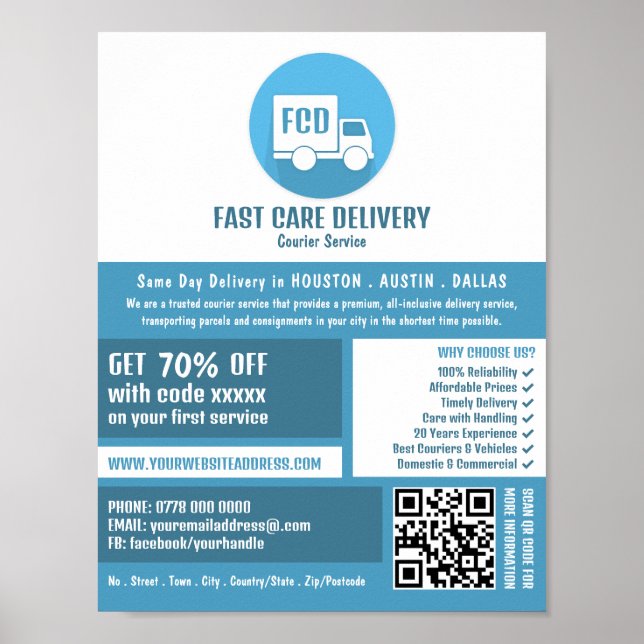 Logo für die Kurierlieferung, Kurierdienstwerbung Poster (Vorne)