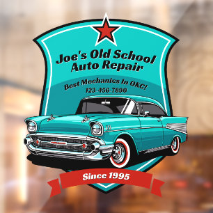 Logo für die Reparatur von klassischen Auto 2 Fensteraufkleber