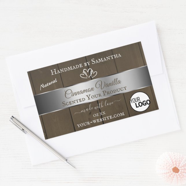 Logo für die Silver Dark Brown Wood Grain Product  Rechteckiger Aufkleber (Umschlag)