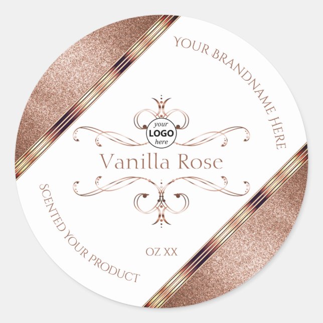 Logo für die verzierte Rose Gold Glitzer White Pro Runder Aufkleber (Vorderseite)