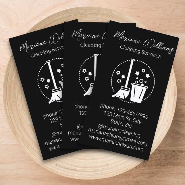 Logo für einfache Reinigungstätigkeiten Schwarz-we Visitenkarte (Von Creator hochgeladen)