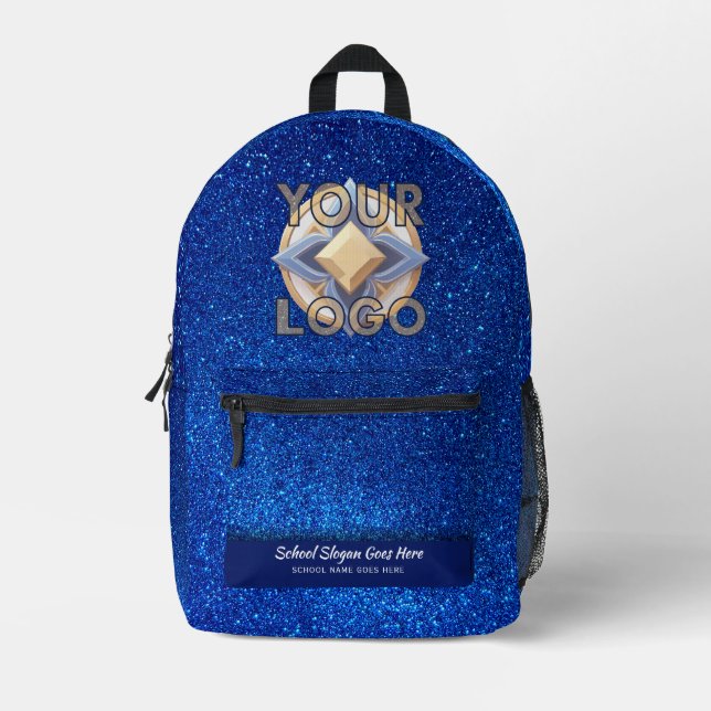 Logo für EleganSchool Navy Blue Glitzer Slogan-Mar Bedruckter Rucksack (Vorderseite)