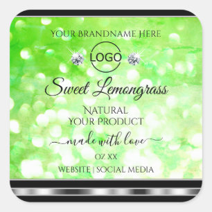Logo für elegante Green Glitzer Product Labels Dia Quadratischer Aufkleber