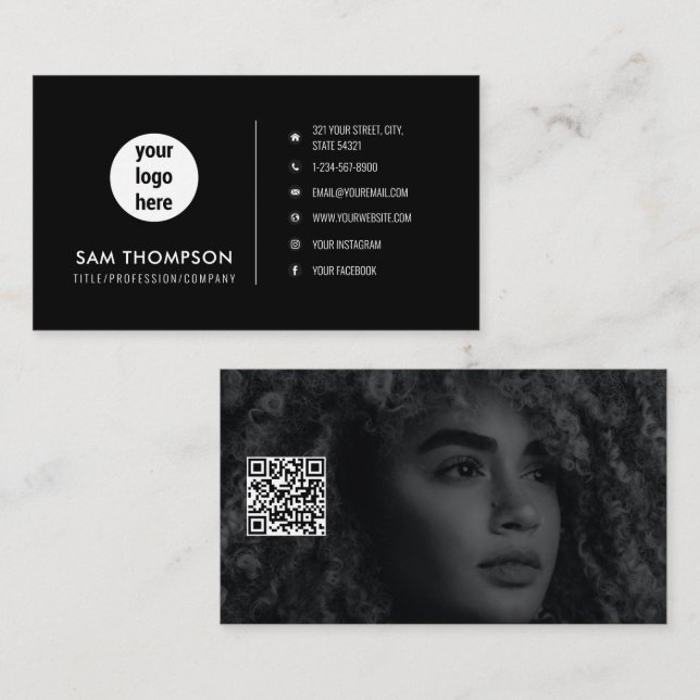 Logo für Fotografen Moderner Minimalistischer QR-C Visitenkarte (Vorne/Hinten)